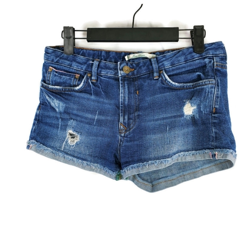 Zara Women Premium Selvage Collection Denim Distressed Jean Shorts Size 8